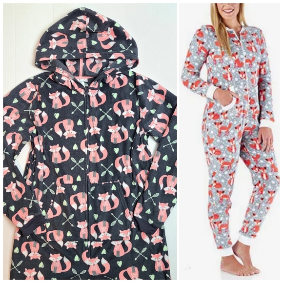 Fox Print Hooded Onesie Pajamas - Picture 1 of 11